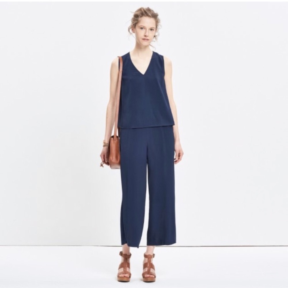 Madewell key overlay navy jumpsuit EUC